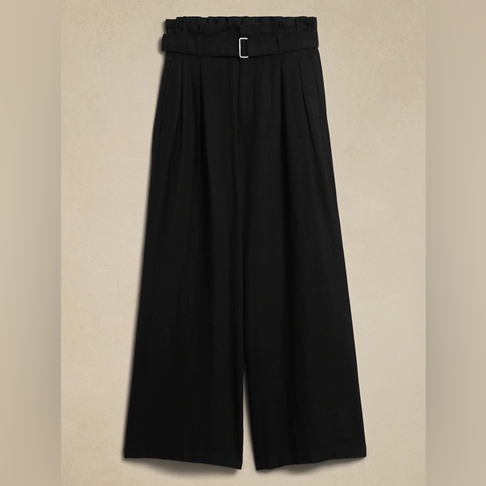 NWT! Banana Republic Black Linen-Blend Paper Bag Wide Leg Pant - Multiple - Picture 3 of 4